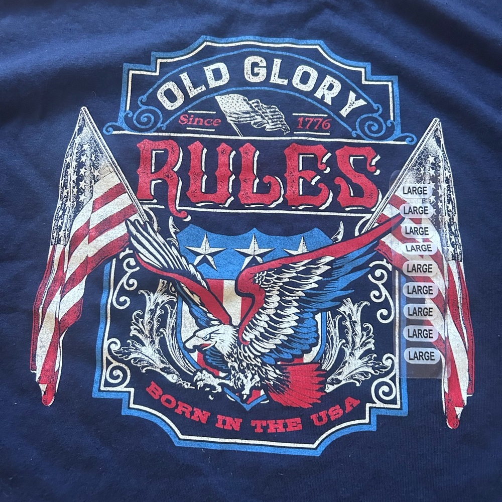 ☆ Old Guys Rule Men's American Flag Graphic Short Sleeve T-Shirt Size Large Blue